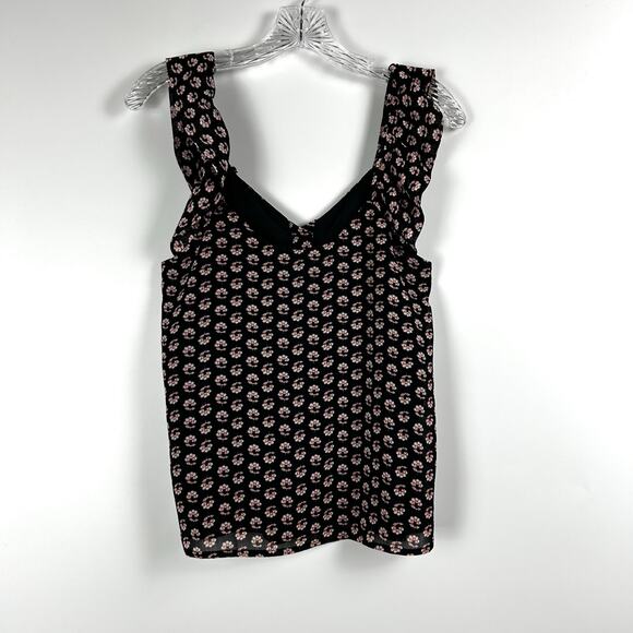 J Crew Ruffle Sleeveless Button Front Floral Black Blouse Coquette Womens Size 0 - Picture 8 of 12